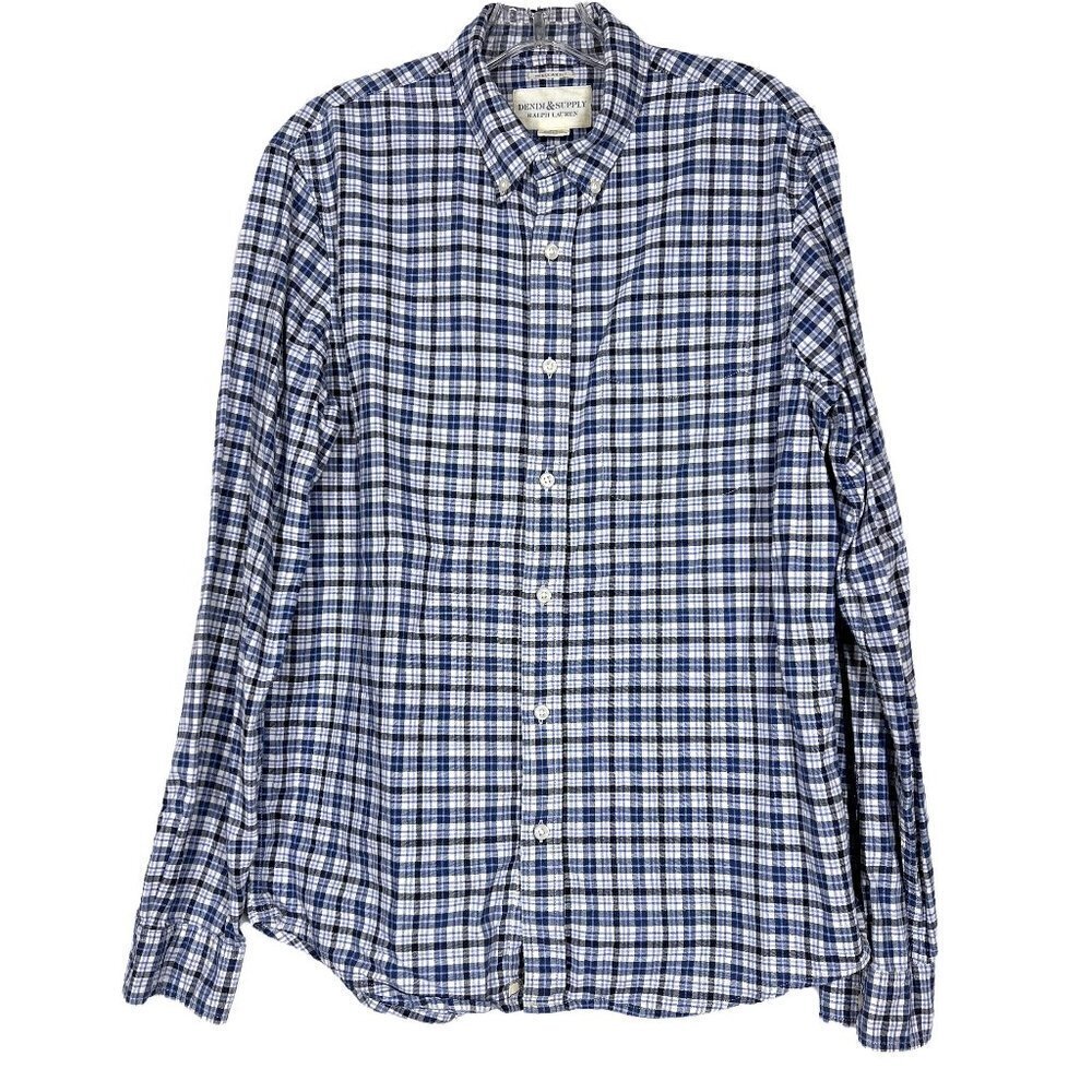 Ralph Lauren Plaid Shirt Blue White Long Sleeve Button Down Medium